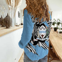 Personalized Botswana Women Casual Shirt Coat Of Arms With Map - African and Zebra Patterns