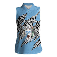 Personalized Botswana Women Sleeveless Polo Shirt Coat Of Arms With Map - African and Zebra Patterns