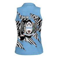 Personalized Botswana Women Sleeveless Polo Shirt Coat Of Arms With Map - African and Zebra Patterns