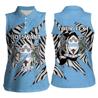 Personalized Botswana Women Sleeveless Polo Shirt Coat Of Arms With Map - African and Zebra Patterns