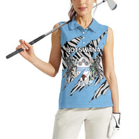 Personalized Botswana Women Sleeveless Polo Shirt Coat Of Arms With Map - African and Zebra Patterns