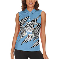 Personalized Botswana Women Sleeveless Polo Shirt Coat Of Arms With Map - African and Zebra Patterns