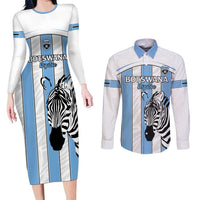 Custom Botswana Football Couples Matching Long Sleeve Bodycon Dress and Long Sleeve Button Shirt Come On Zebras