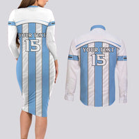 Custom Botswana Football Couples Matching Long Sleeve Bodycon Dress and Long Sleeve Button Shirt Come On Zebras
