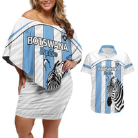 Custom Botswana Football Couples Matching Off Shoulder Short Dress and Hawaiian Shirt Come On Zebras