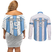 Custom Botswana Football Couples Matching Off Shoulder Short Dress and Long Sleeve Button Shirt Come On Zebras