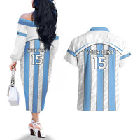 Custom Botswana Football Couples Matching Off The Shoulder Long Sleeve Dress and Hawaiian Shirt Come On Zebras