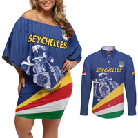 Custom Seychelles Beach Soccer 2025 Couples Matching Off Shoulder Short Dress and Long Sleeve Button Shirt Flag Style