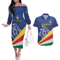 Custom Seychelles Beach Soccer 2025 Couples Matching Off The Shoulder Long Sleeve Dress and Hawaiian Shirt Flag Style