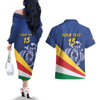 Custom Seychelles Beach Soccer 2025 Couples Matching Off The Shoulder Long Sleeve Dress and Hawaiian Shirt Flag Style