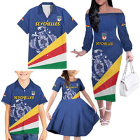 Custom Seychelles Beach Soccer 2025 Family Matching Off The Shoulder Long Sleeve Dress and Hawaiian Shirt Flag Style
