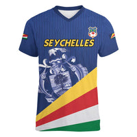 Custom Seychelles Beach Soccer 2025 Women V-Neck T-Shirt Flag Style