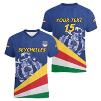 Custom Seychelles Beach Soccer 2025 Women V-Neck T-Shirt Flag Style