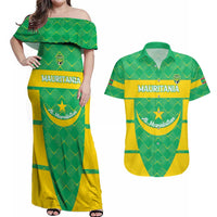 Custom Mauritania Beach Soccer 2025 Couples Matching Off Shoulder Maxi Dress and Hawaiian Shirt Go Al-Murabitun Go