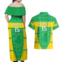 Custom Mauritania Beach Soccer 2025 Couples Matching Off Shoulder Maxi Dress and Hawaiian Shirt Go Al-Murabitun Go