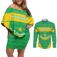 Custom Mauritania Beach Soccer 2025 Couples Matching Off Shoulder Short Dress and Long Sleeve Button Shirt Go Al-Murabitun Go