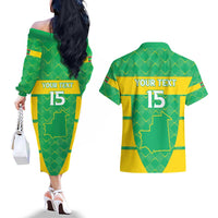Custom Mauritania Beach Soccer 2025 Couples Matching Off The Shoulder Long Sleeve Dress and Hawaiian Shirt Go Al-Murabitun Go