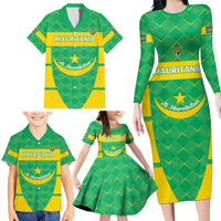 Custom Mauritania Beach Soccer 2025 Family Matching Long Sleeve Bodycon Dress and Hawaiian Shirt Go Al-Murabitun Go
