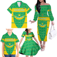 Custom Mauritania Beach Soccer 2025 Family Matching Off The Shoulder Long Sleeve Dress and Hawaiian Shirt Go Al-Murabitun Go