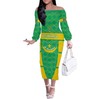 Custom Mauritania Beach Soccer 2025 Family Matching Off The Shoulder Long Sleeve Dress and Hawaiian Shirt Go Al-Murabitun Go