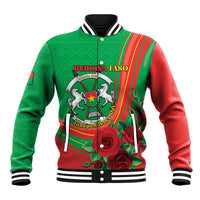 Personalised Burkina Faso Independence Day Baseball Jacket Coat Of Arms With Rose