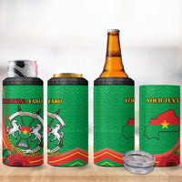 Personalised Burkina Faso Independence Day 4 in 1 Can Cooler Tumbler Coat Of Arms With Rose