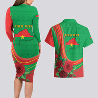 Personalised Burkina Faso Independence Day Couples Matching Long Sleeve Bodycon Dress and Hawaiian Shirt Coat Of Arms With Rose