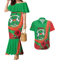 Personalised Burkina Faso Independence Day Couples Matching Mermaid Dress and Hawaiian Shirt Coat Of Arms With Rose