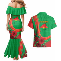 Personalised Burkina Faso Independence Day Couples Matching Mermaid Dress and Hawaiian Shirt Coat Of Arms With Rose