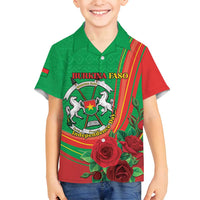 Personalised Burkina Faso Independence Day Family Matching Off Shoulder Short Dress and Hawaiian Shirt Coat Of Arms With Rose
