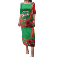 Personalised Burkina Faso Independence Day Family Matching Puletasi and Hawaiian Shirt Coat Of Arms With Rose
