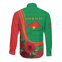 Personalised Burkina Faso Independence Day Long Sleeve Button Shirt Coat Of Arms With Rose