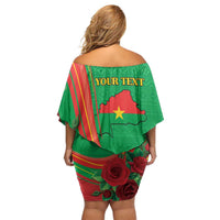 Personalised Burkina Faso Independence Day Off Shoulder Short Dress Coat Of Arms With Rose