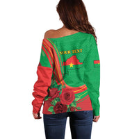 Personalised Burkina Faso Independence Day Off Shoulder Sweater Coat Of Arms With Rose