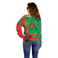 Personalised Burkina Faso Independence Day Off Shoulder Sweater Coat Of Arms With Rose
