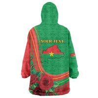 Personalised Burkina Faso Independence Day Wearable Blanket Hoodie Coat Of Arms With Rose