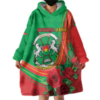 Personalised Burkina Faso Independence Day Wearable Blanket Hoodie Coat Of Arms With Rose