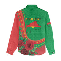 Personalised Burkina Faso Independence Day Women Casual Shirt Coat Of Arms With Rose