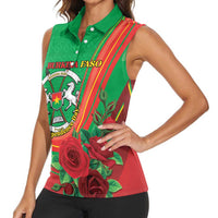 Personalised Burkina Faso Independence Day Women Sleeveless Polo Shirt Coat Of Arms With Rose