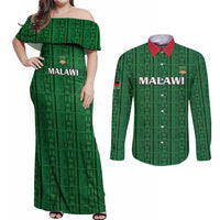 Custom Malawi Football Couples Matching Off Shoulder Maxi Dress and Long Sleeve Button Shirt Come On Flames - Green - Wonder Print Shop