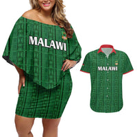 Custom Malawi Football Couples Matching Off Shoulder Short Dress and Hawaiian Shirt Come On Flames - Green - Wonder Print Shop