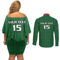 Custom Malawi Football Couples Matching Off Shoulder Short Dress and Long Sleeve Button Shirt Come On Flames - Green - Wonder Print Shop