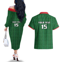 Custom Malawi Football Couples Matching Off The Shoulder Long Sleeve Dress and Hawaiian Shirt Come On Flames - Green - Wonder Print Shop