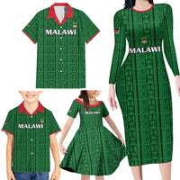 Custom Malawi Football Family Matching Long Sleeve Bodycon Dress and Hawaiian Shirt Come On Flames - Green - Wonder Print Shop