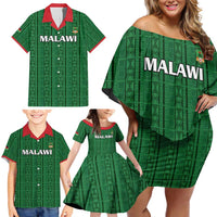 Custom Malawi Football Family Matching Off Shoulder Short Dress and Hawaiian Shirt Come On Flames - Green - Wonder Print Shop