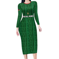 Custom Malawi Football Long Sleeve Bodycon Dress Come On Flames - Green - Wonder Print Shop