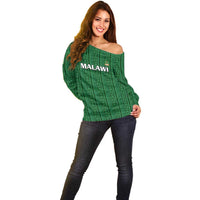 Custom Malawi Football Off Shoulder Sweater Come On Flames - Green - Wonder Print Shop