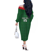 Custom Malawi Football Off The Shoulder Long Sleeve Dress Come On Flames - Green - Wonder Print Shop