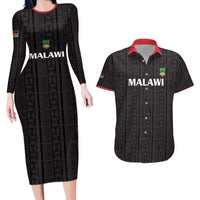 Custom Malawi Football Couples Matching Long Sleeve Bodycon Dress and Hawaiian Shirt Come On Flames - Black - Wonder Print Shop