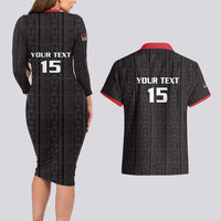 Custom Malawi Football Couples Matching Long Sleeve Bodycon Dress and Hawaiian Shirt Come On Flames - Black - Wonder Print Shop
